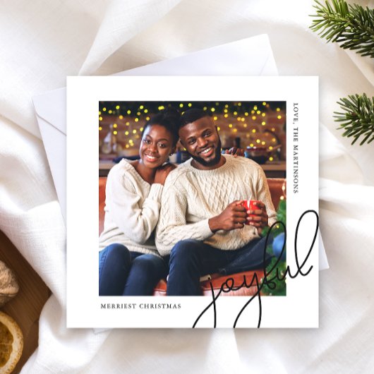 シンプルクリスマスドット黒い喜びスクリプトフォト シーズンカード