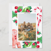 シンプルクリスマスファミリーキャンディーケーンのグリーティングフォト シーズンカード (正面)