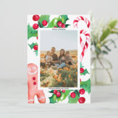 シンプルクリスマスファミリーキャンディーケーンのグリーティングフォト シーズンカード (スタンド正面)