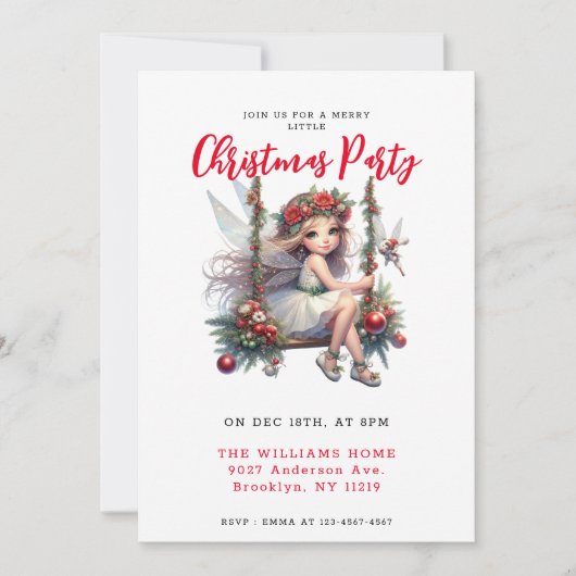 シンプルクリスマスフェアリーパーティの招待状 招待状 (正面)