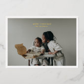 シンプルクリスマスフォトフレームカスタム文字挨拶 箔シーズンカード (正面)