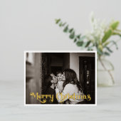 シンプルクリスマスフルフォトメリークリスマス金ゴールド 箔シーズンポストカード (立ち正面)