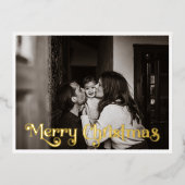 シンプルクリスマスフルフォトメリークリスマス金ゴールド 箔シーズンポストカード (正面)