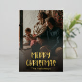 シンプルクリスマスフル縦型フォト金ゴールド 箔シーズンカード (立ち正面)