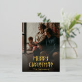 シンプルクリスマスフル縦型フォト金ゴールド 箔シーズンポストカード (立ち正面)