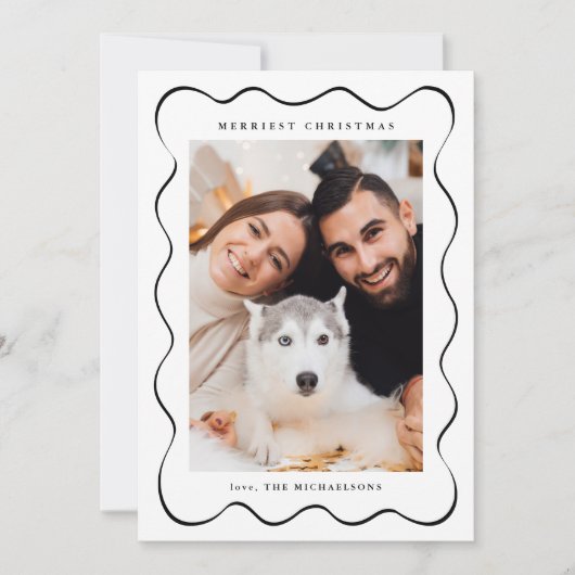 シンプルクリスマスブラックとホワイトの2枚の写真 シーズンカード (正面)