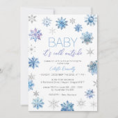 シンプルクリスマスブルーベビーその冷たい屋外シャワー 招待状 (正面)