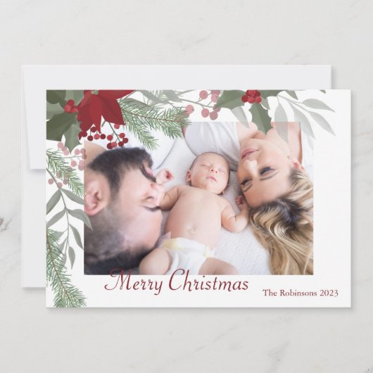 シンプルクリスマスホリー植物緑の写真 シーズンカード (正面)