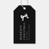 シンプルクリスマスボウブラックとホワイトパーソナライズされた ギフトタグ (正面)