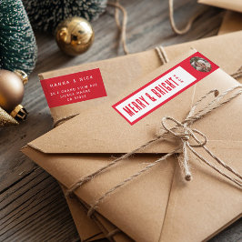 シンプルクリスマスメリーと明るい写真のアドレス ラップアラウンドラベル