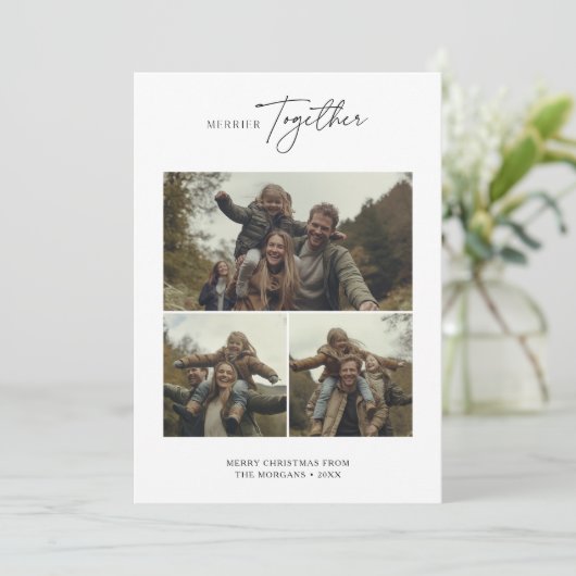シンプルクリスマスメリー一緒に家族の写真 シーズンカード (スタンド正面)