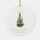 シンプルクリスマスモダンツリーファミリーホリデー セラミックオーナメント (正面)