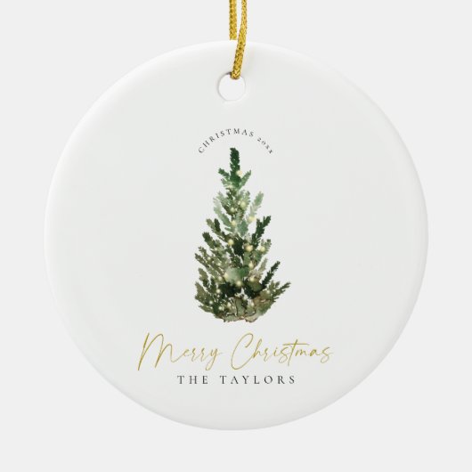 シンプルクリスマスモダンツリーファミリーホリデー セラミックオーナメント (正面)
