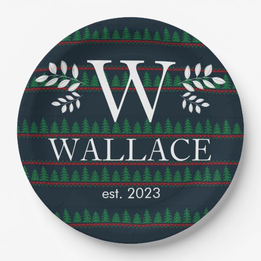 シンプルクリスマスモダンモノグラムの新着写真 ペーパープレート (正面)