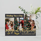 シンプルクリスマスモダン家族の写真コラージュ 箔シーズンカード (立ち正面)