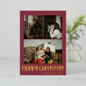 シンプルクリスマスレッド縦3枚の写真 |金ゴールド 箔シーズンカード (立ち正面)