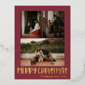 シンプルクリスマスレッド縦3枚の写真 |金ゴールド 箔シーズンポストカード (正面)
