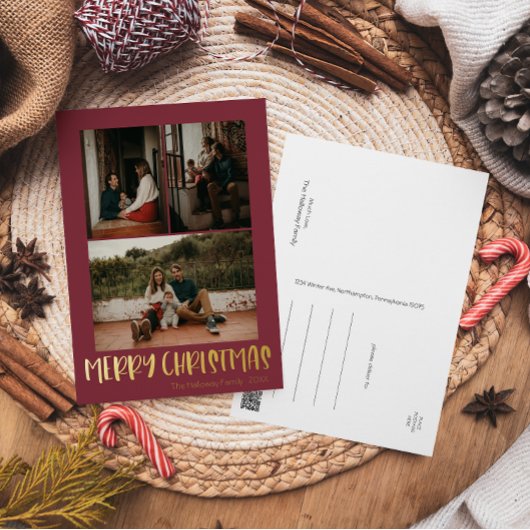 シンプルクリスマスレッド縦3枚の写真 |金ゴールド 箔シーズンポストカード