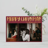シンプルクリスマスレッド3枚の写真 |金ゴールド 箔シーズンカード (立ち正面)