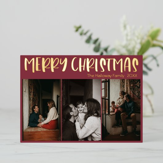 シンプルクリスマスレッド3枚の写真 |金ゴールド 箔シーズンカード (立ち正面)