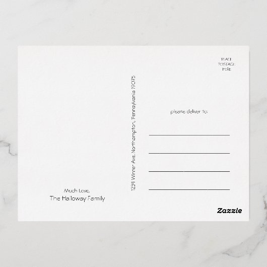 シンプルクリスマスレッド3枚の写真 |金ゴールド 箔シーズンポストカード (裏面)