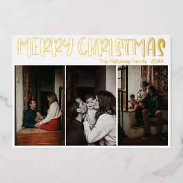 シンプルクリスマス三枚写真 |金ゴールド 箔シーズンカード