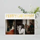 シンプルクリスマス三枚写真 |金ゴールド 箔シーズンカード (立ち正面)