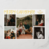 シンプルクリスマス五つ写真金ゴールド 箔シーズンカード (正面)