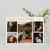 シンプルクリスマス五つ写真金ゴールド 箔シーズンカード (立ち正面)