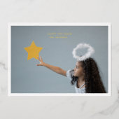 シンプルクリスマス写真フレームカスタム金ゴールドHAPPY 箔シーズンカード (正面)