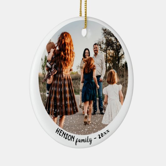 シンプルクリスマス家族のラウンドフォト セラミックオーナメント (右)