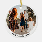 シンプルクリスマス家族のラウンドフォト セラミックオーナメント (正面)