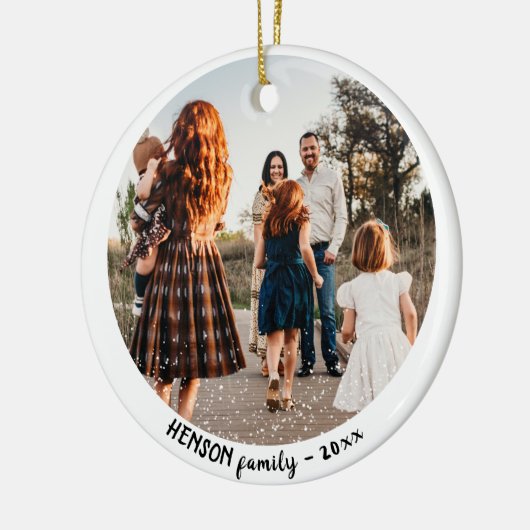 シンプルクリスマス家族のラウンドフォト セラミックオーナメント (左)