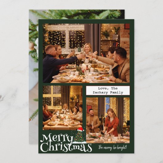 シンプルクリスマス家族タイポグラフィ3枚 シーズンカード (正面/裏面)