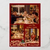 シンプルクリスマス家族タイポグラフィ3枚 箔シーズンカード (正面)