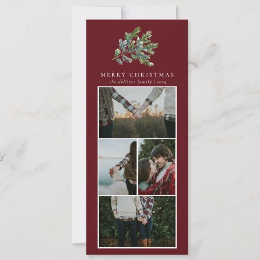 シンプルクリスマス水カラーフローラフォトコラージュ シーズンカード (正面)