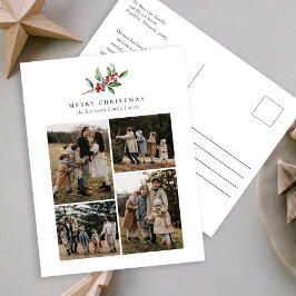 シンプルクリスマス水カラーフローラフォトコラージュ シーズンポストカード