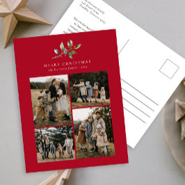 シンプルクリスマス水カラーフローラフォトコラージュ シーズンポストカード