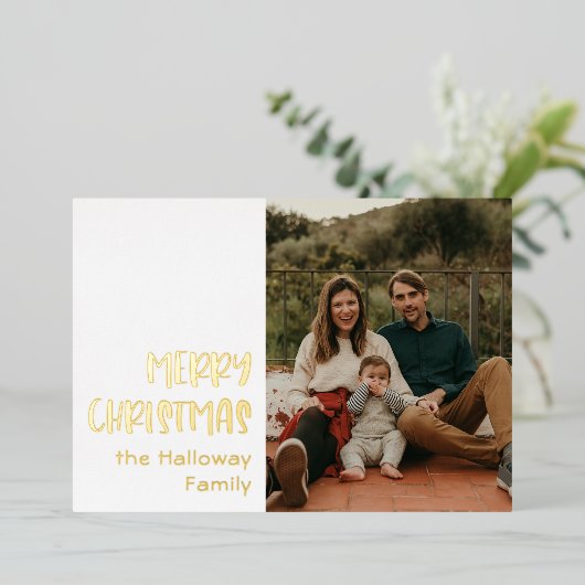 シンプルクリスマス独身の写真金ゴールド 箔シーズンカード (立ち正面)