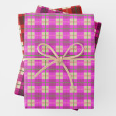 シンプルクリスマス用格子模様の赤とピンク市松模様に ラッピングペーパーシート (インサイチュ)