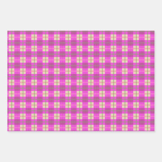 シンプルクリスマス用格子模様の赤とピンク市松模様に ラッピングペーパーシート (正面)