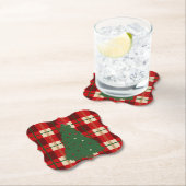 シンプルクリスマス用格子赤緑松 ペーパーコースター (インサイチュ)