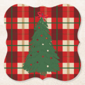 シンプルクリスマス用格子赤緑松 ペーパーコースター (正面)