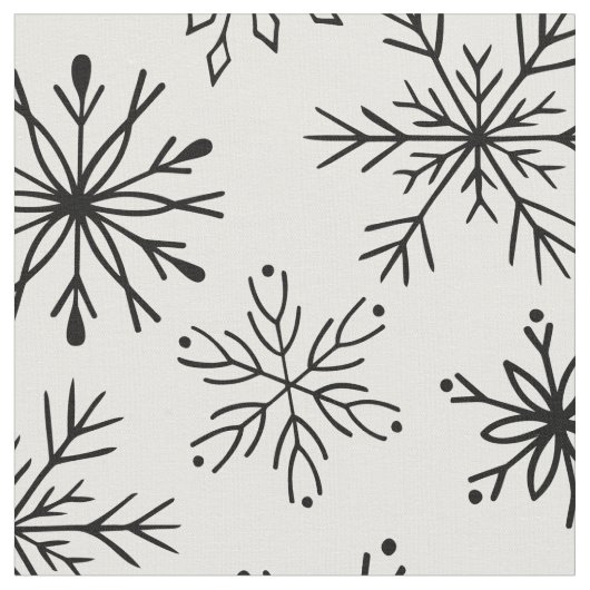 シンプルクリスマス白黒の雪片 ファブリック (クローズアップ)