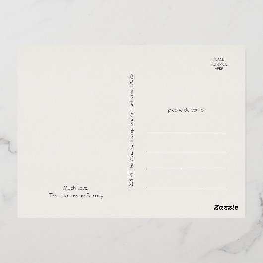 シンプルクリスマス赤5枚の写真金ゴールド 箔シーズンポストカード (裏面)