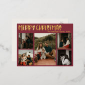 シンプルクリスマス赤5枚の写真金ゴールド 箔シーズンポストカード (正面/裏面)