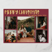 シンプルクリスマス赤5枚の写真金ゴールド 箔シーズンポストカード (正面)