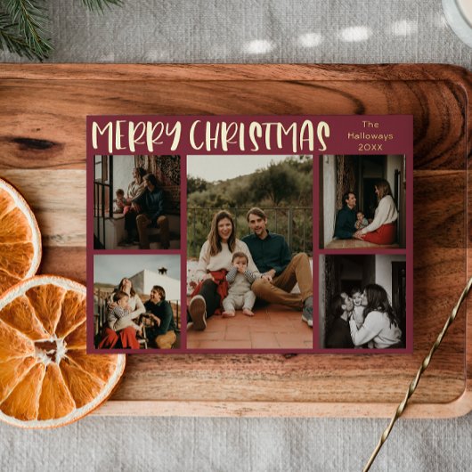 シンプルクリスマス赤5枚の金ゴールド 箔シーズンカード