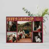 シンプルクリスマス赤5枚の金ゴールド 箔シーズンカード (立ち正面)