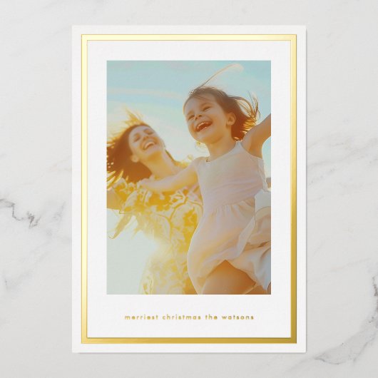 シンプルクリスマス金ゴールドフレカスタムーム写真 箔シーズンカード (正面)